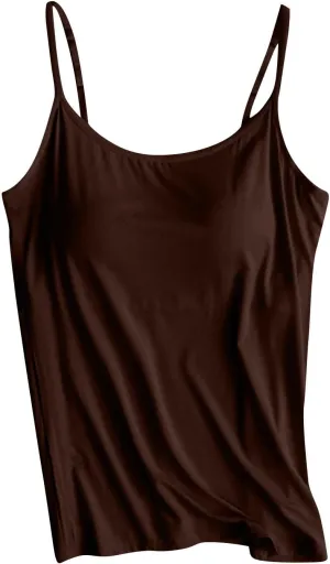 Women Tank Tops with Built in Bras Padded Spaghetti Strap Sleeveless Basic Camisole Comfy Outdoor Workout Yoga Shirts