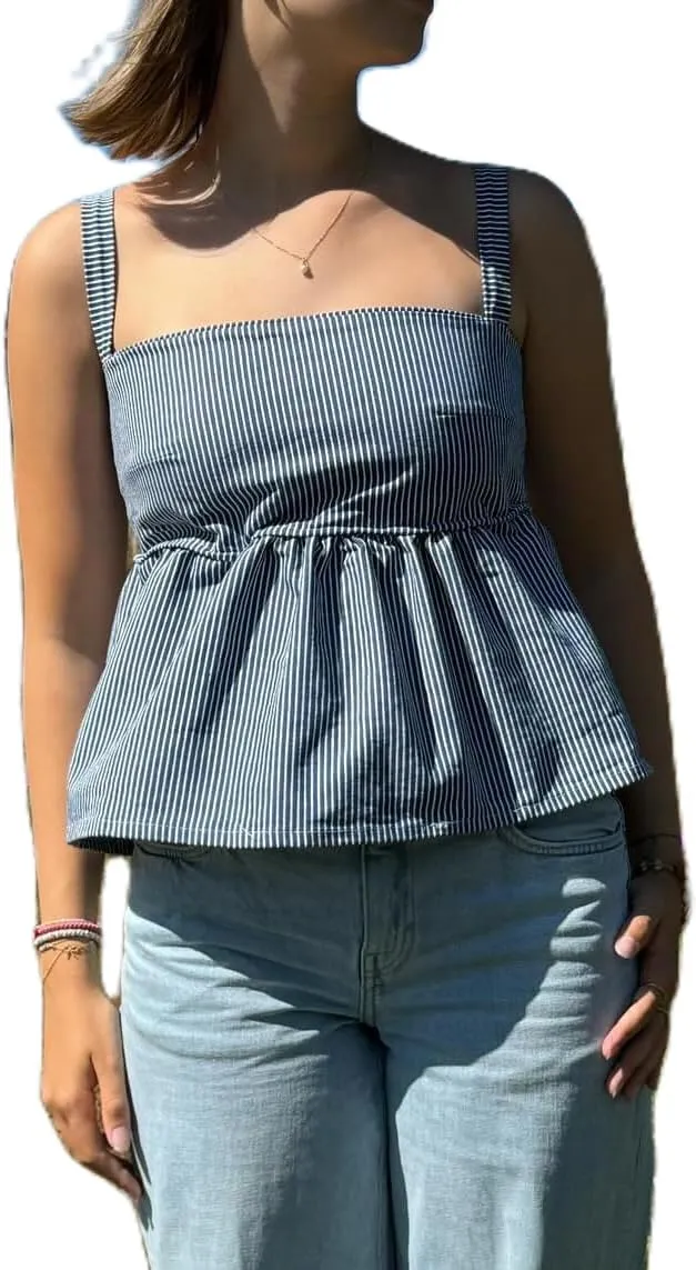 Women Y2k Square Neck Babydoll Crop Tank Top Sleeveless Ruffle Flowy Camisole Open Back Bow Tie Peplum Cami Shirts