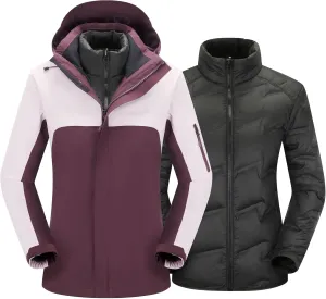 Women's 3-in-1 Waterproof Winter Jacket With Removable Inner Liner and Hooded Warm Jacket For Women