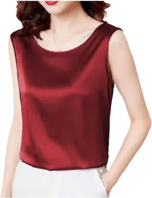Women's Camisoles Satin Sleeveless Top Scoop Neck Camisole Casual Cami Shirt