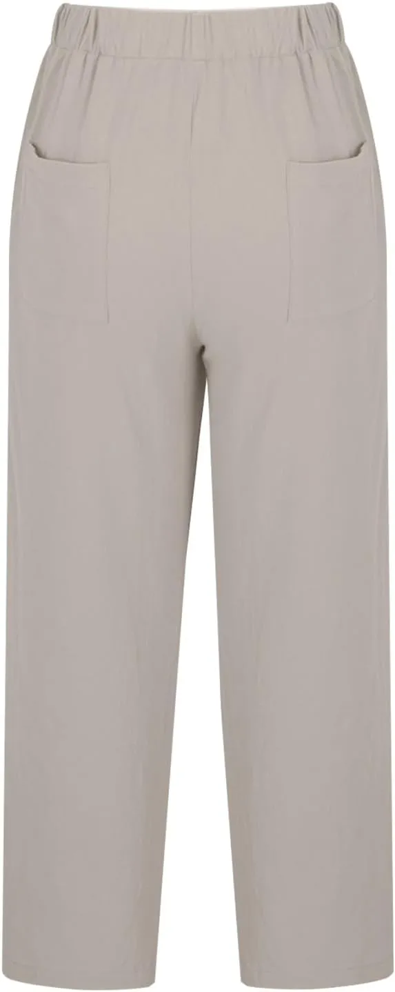 Womens Casual Linen Pants Summer Drawstring Solid Color High Waisted Pants Loose Beach Trousers with Pockets 2025