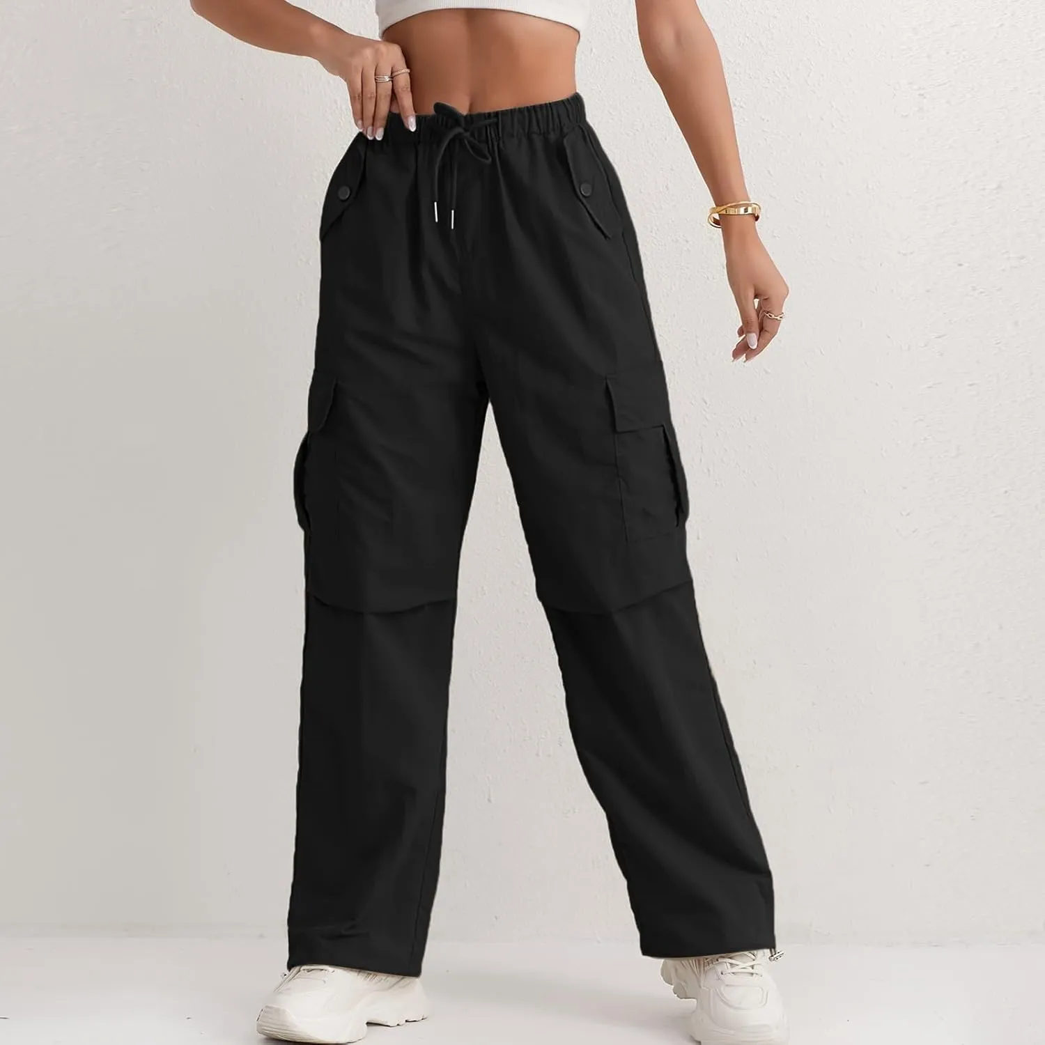 Women's Casual Waist Drawstring Pocket Work Dressy Loose Fit Fashion Pants