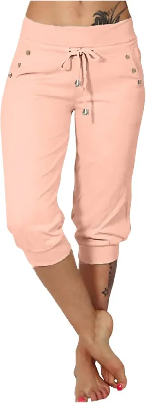 Women's Cotton Linen Summer Casual Palazzo Pants Elastic Waisted Wide Leg Plus Size Trousers Work Business