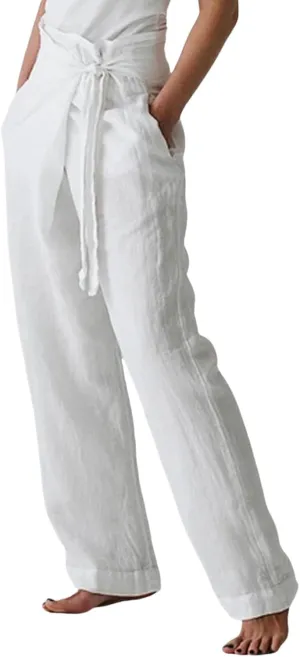 Womens Cotton Linen Wide Leg Pants High Waisted Adjustable Tie Knot Trousers Summer Casual Loose Pants for Women
