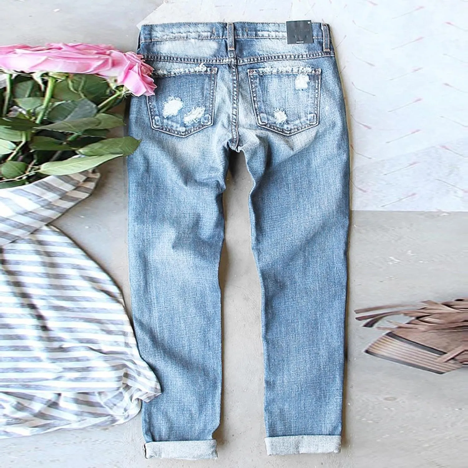 Women's Fashion Jeans 2024 Women's Fashion Football Print Jeans Print Ripped Casual Denim Pants for Women