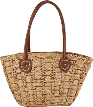 Womens Handwoven Tote Bag Summer Beach Travel Top-handle Hobo Handbag