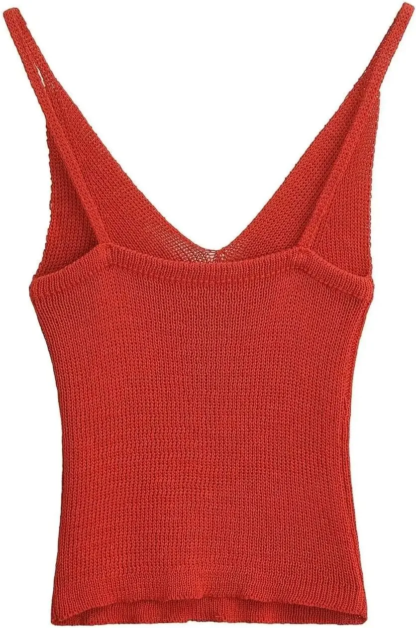 Women's Knitted V-Neck Hanging Tank Top High Street Spaghetti Strap Casual Camisole