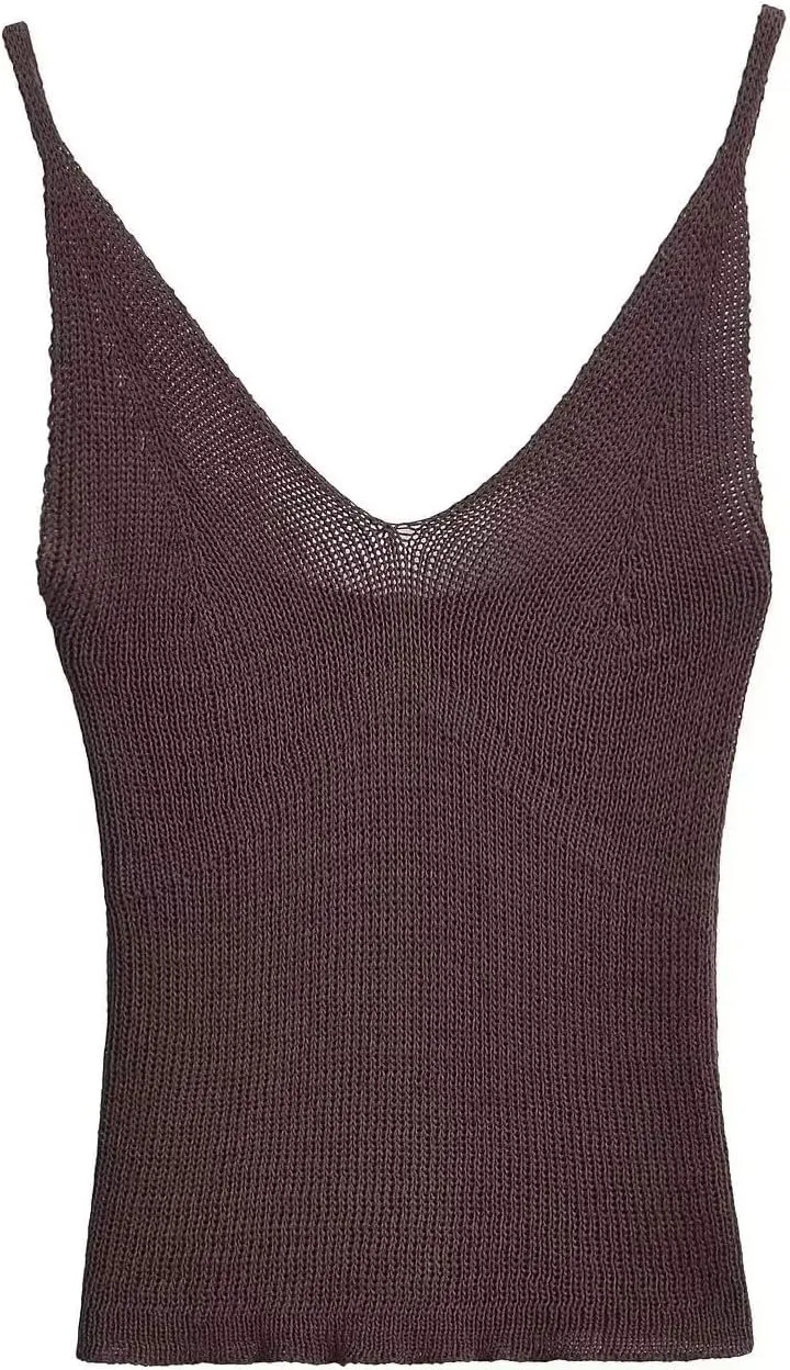 Women's Knitted V-Neck Hanging Tank Top High Street Spaghetti Strap Casual Camisole