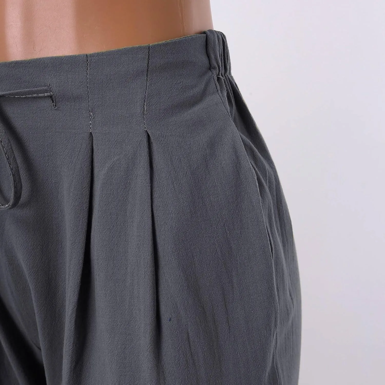 Women's Linen Capri Pants Elastic Pants Long Drawstring Linen Women Waist Comfy Gauze Casual Lightweight Loose