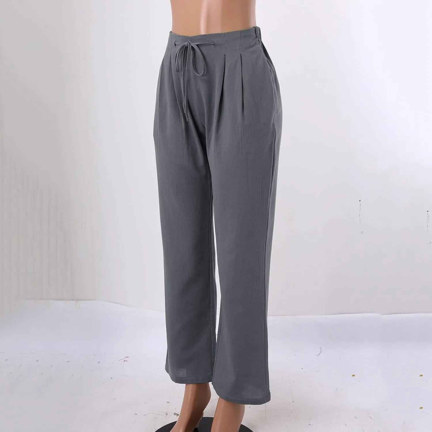 Women's Linen Capri Pants Elastic Pants Long Drawstring Linen Women Waist Comfy Gauze Casual Lightweight Loose