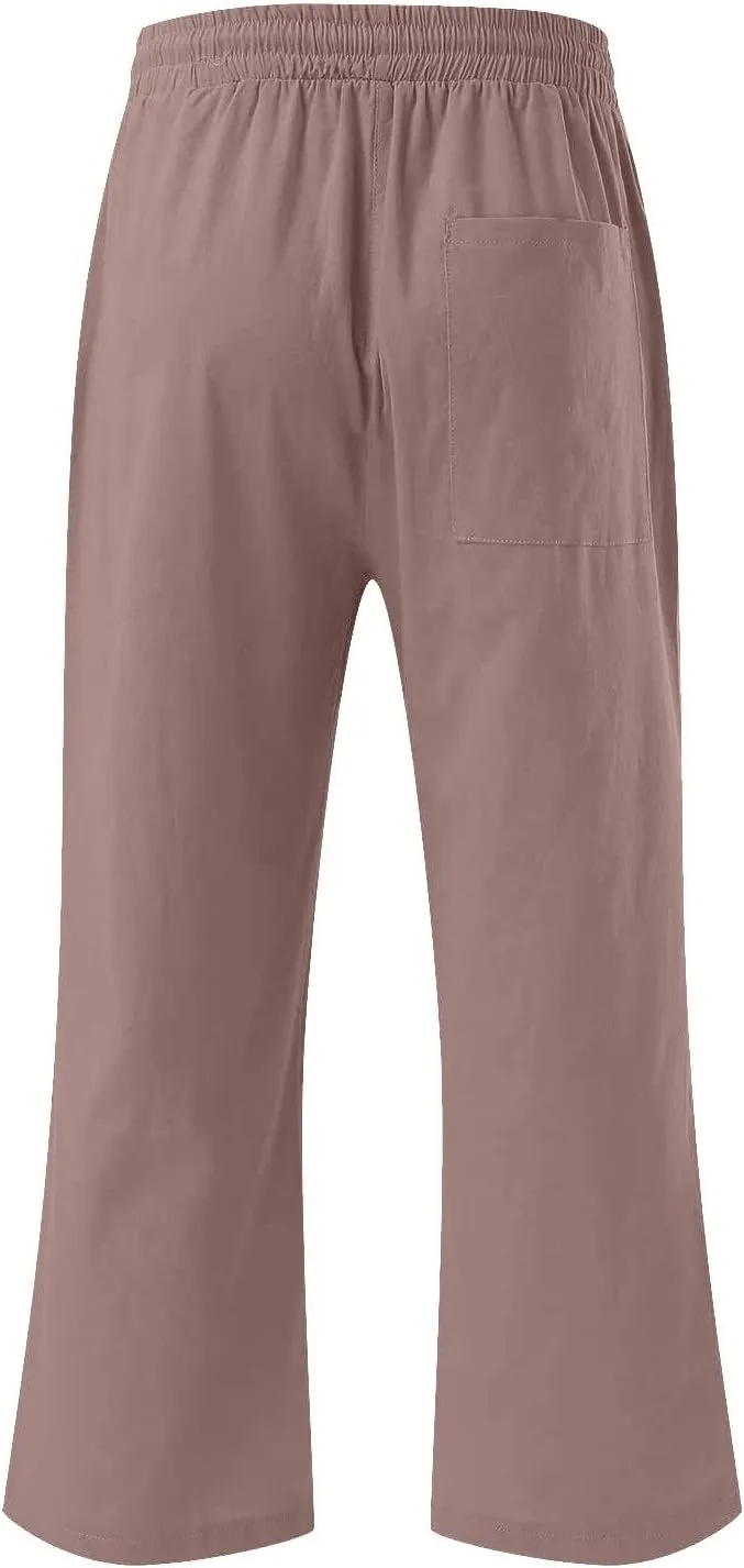 Womens Linen Capri Pants Summer Casual Capris with Pockets Comfy Palazzo Short Trousers High Waisted Cropped Pants