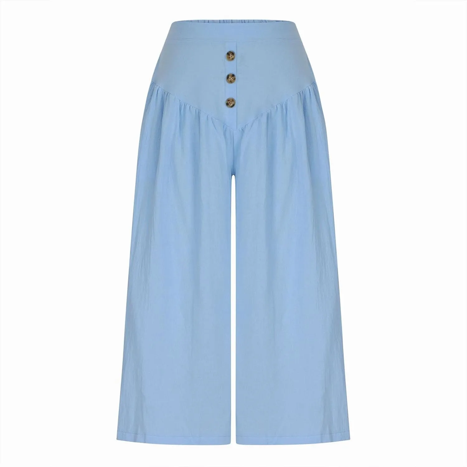 Women's Linen Pants Capri Elastic Waist Trousers High Waisted Palazzo Pants Belted Wide Leg Trousers with Pockets