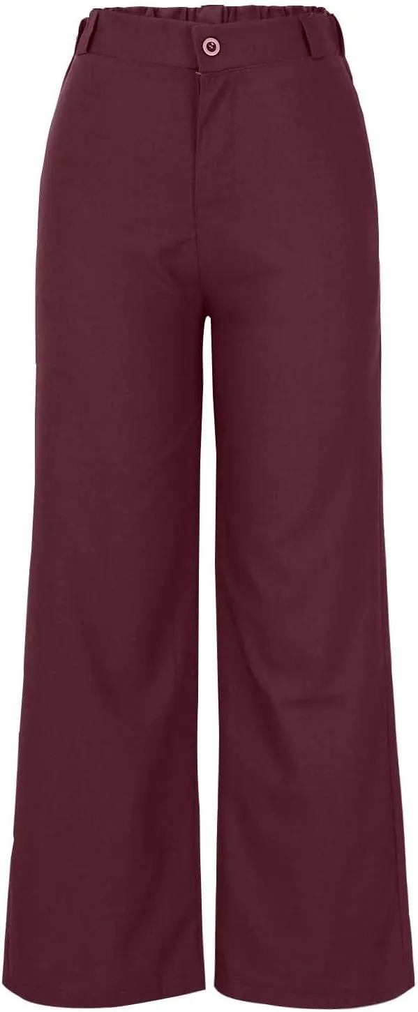 Womens Linen Pants Casual Summer Wide Leg High Waisted Button Pants Solid Color Straight Palazzo 2025 Long Trousers
