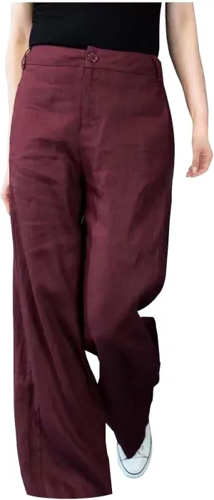 Womens Linen Pants Casual Summer Wide Leg High Waisted Button Pants Solid Color Straight Palazzo 2025 Long Trousers