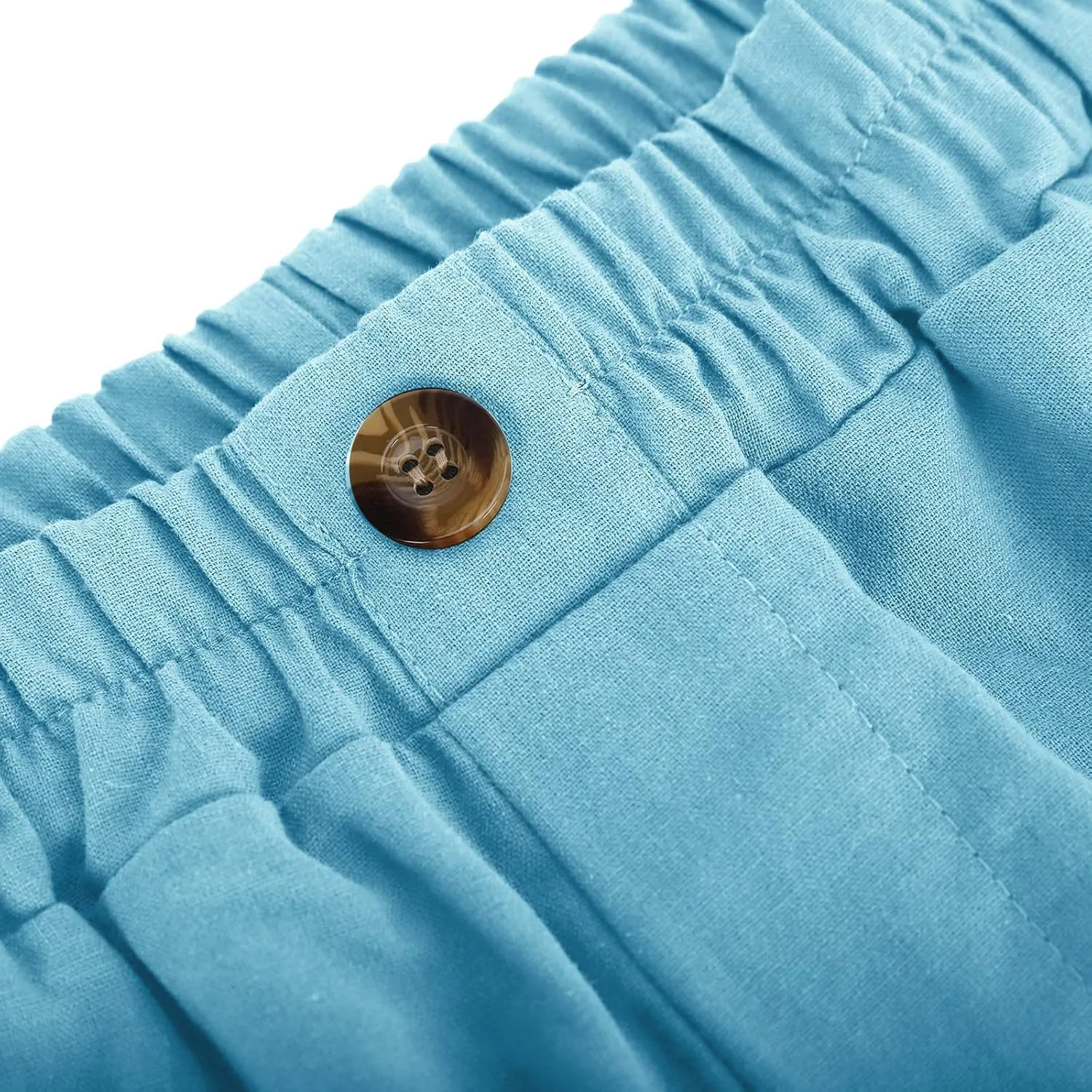 Womens Linen Pants Summer Palazzo Travel Trousers High Tunic Waist Flowy Wide Leg Beach Pant with Pockets