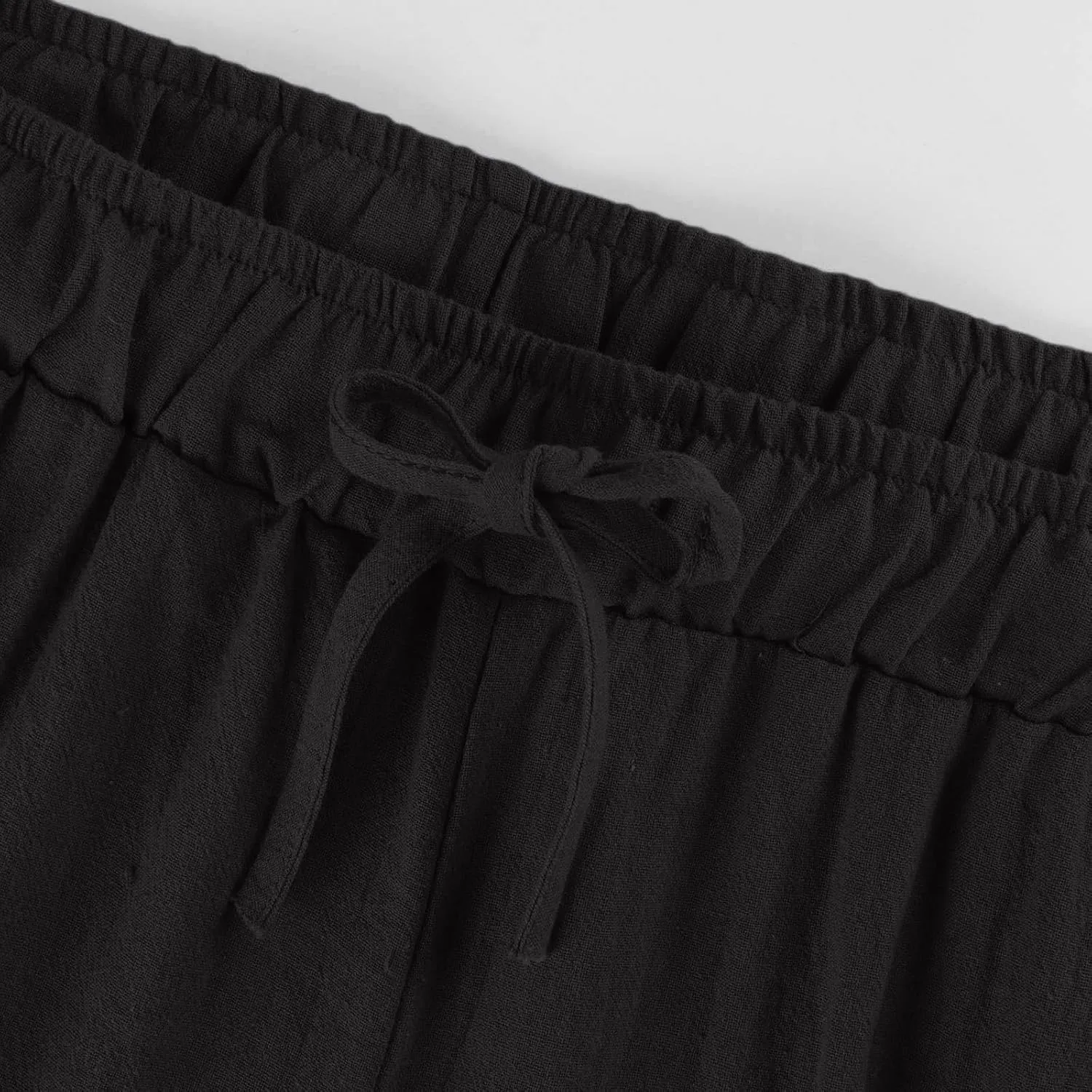 Womens Linen Pants Summer Wide Leg Lounge Cropped Pants with Pockets Drawstring Elastic Waist Beach Trousers 2025