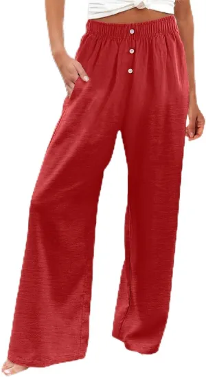 Womens Linen Pants Summer Wide Leg Palazzo High Waist Lightweight Beach Casual Vacation Pant