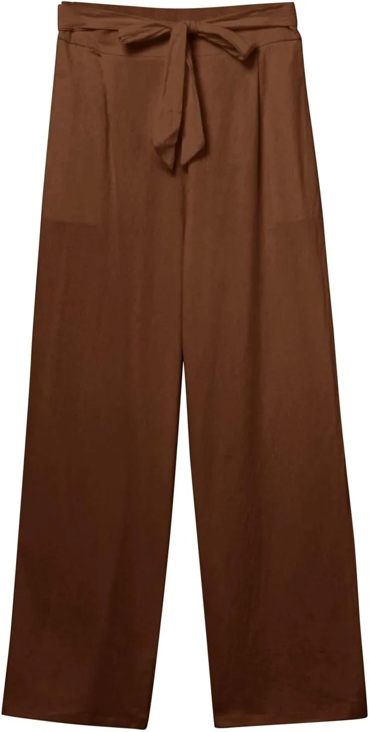 Women's Linen Summer Split Flowy Palazzo Lounge Pants Elastic Waisted Ankle Length Slim Fit Palazzo Lounge