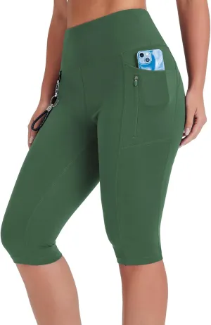 Women's Long Biker Shorts Hiking Knee Length Capri Leggings, High Waisted Bermuda Shorts with Pockets 14 Inch