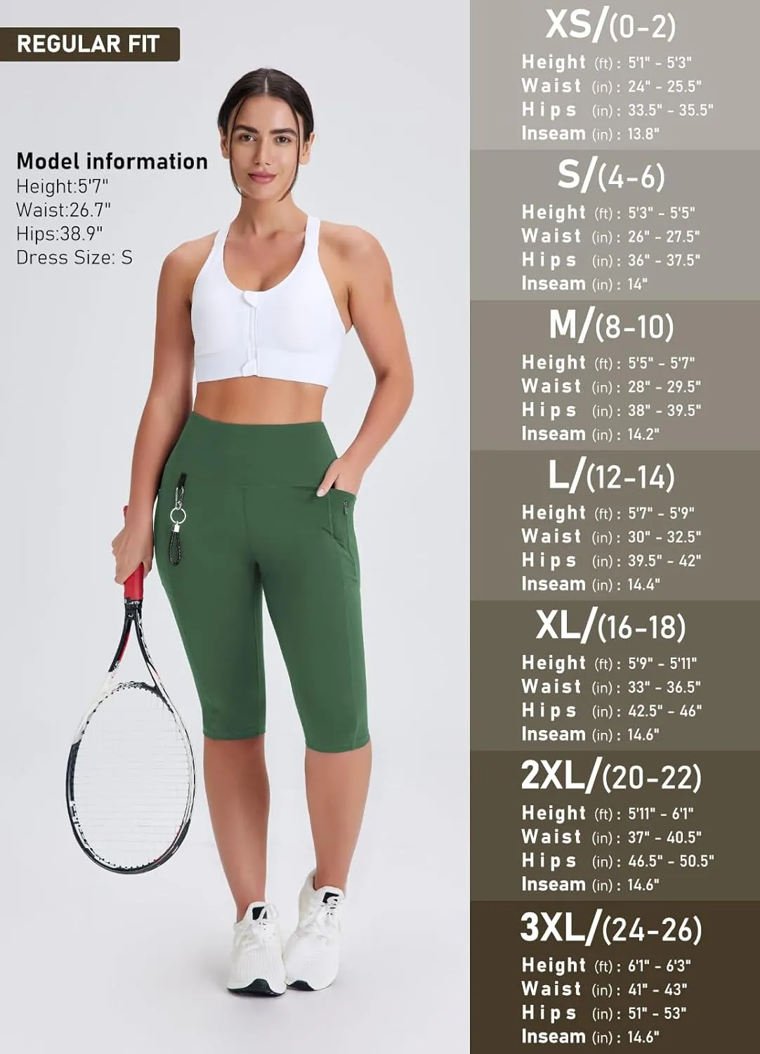 Women's Long Biker Shorts Hiking Knee Length Capri Leggings, High Waisted Bermuda Shorts with Pockets 14 Inch