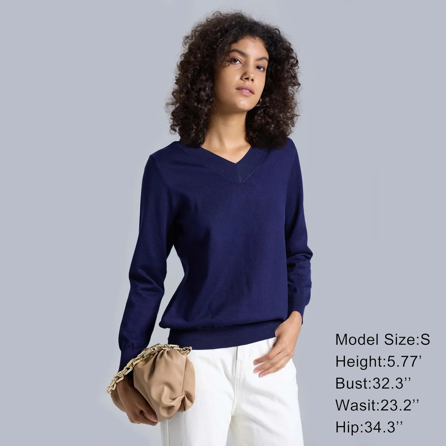 Women's Long-Sleeve Pullover Lightweight Soft V-Neck Casual Sweater Top