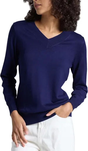 Women's Long-Sleeve Pullover Lightweight Soft V-Neck Casual Sweater Top