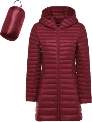 Women's Packable Puffer Jackets Lightweight Windproof Down Jackets Hooded Casual Comfy Winter Warm Long Puffer Coats