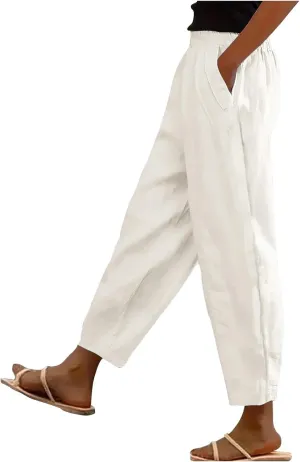 Womens Palazzo Pants Beach Trousers Casual Lightweight Elastic Waist Pants with Pockets Loose Fit Full Length Pants