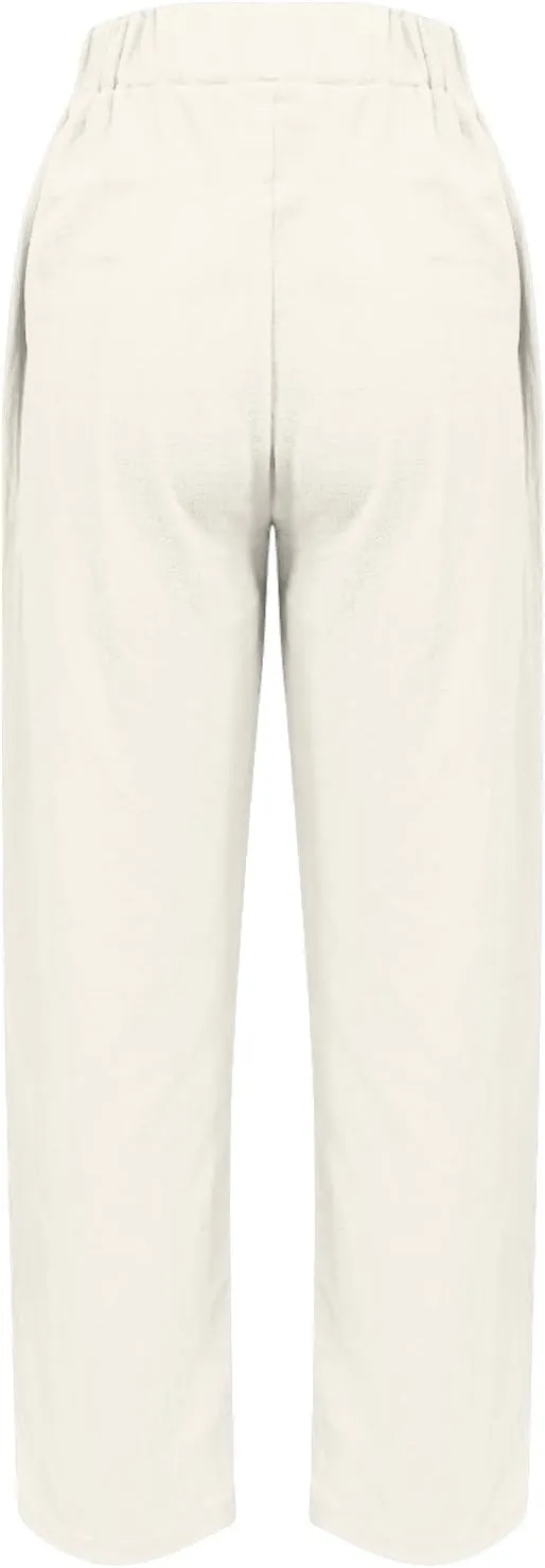 Womens Palazzo Pants Beach Trousers Casual Lightweight Elastic Waist Pants with Pockets Loose Fit Full Length Pants