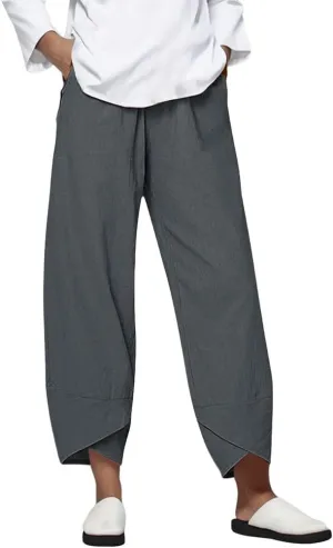 Womens Pants Casual Cotton Linen Plus Size Elastic Waist Capris Summer Loose Lightweight Cropped Pants with Pockets