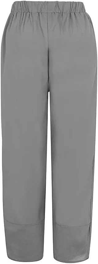 Womens Pants Casual Cotton Linen Plus Size Elastic Waist Capris Summer Loose Lightweight Cropped Pants with Pockets