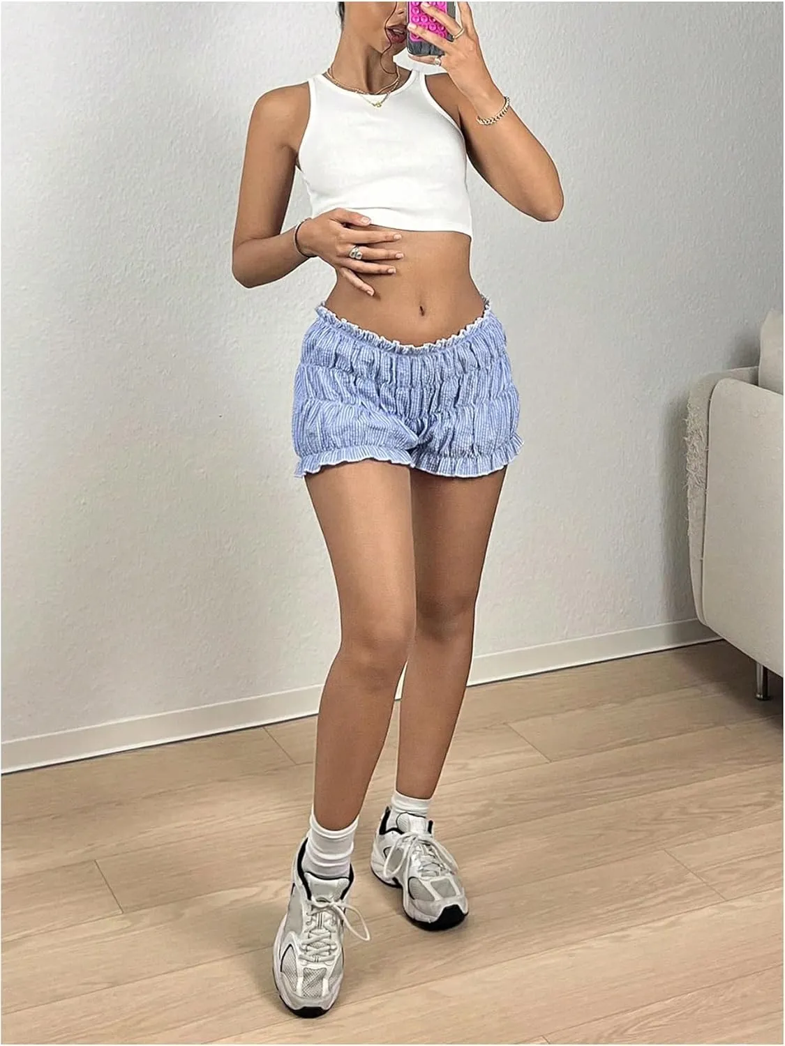 Women's Plaid Low Rise Checkered Bloomer Y2k Mini Ruffle Micro Boxer Shorts
