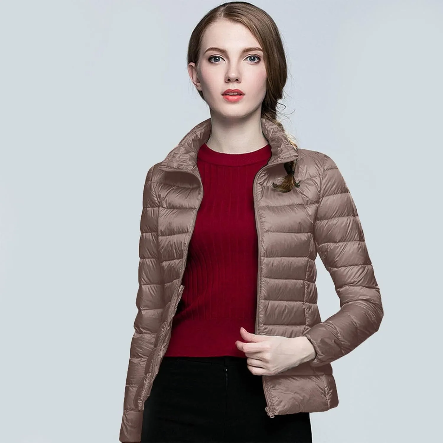 Womens Puffer Jacket 2025 Winter Warm Packable Down Jacket Lightweight Slim Fit Hooded Jacket Short Duck Down Coat