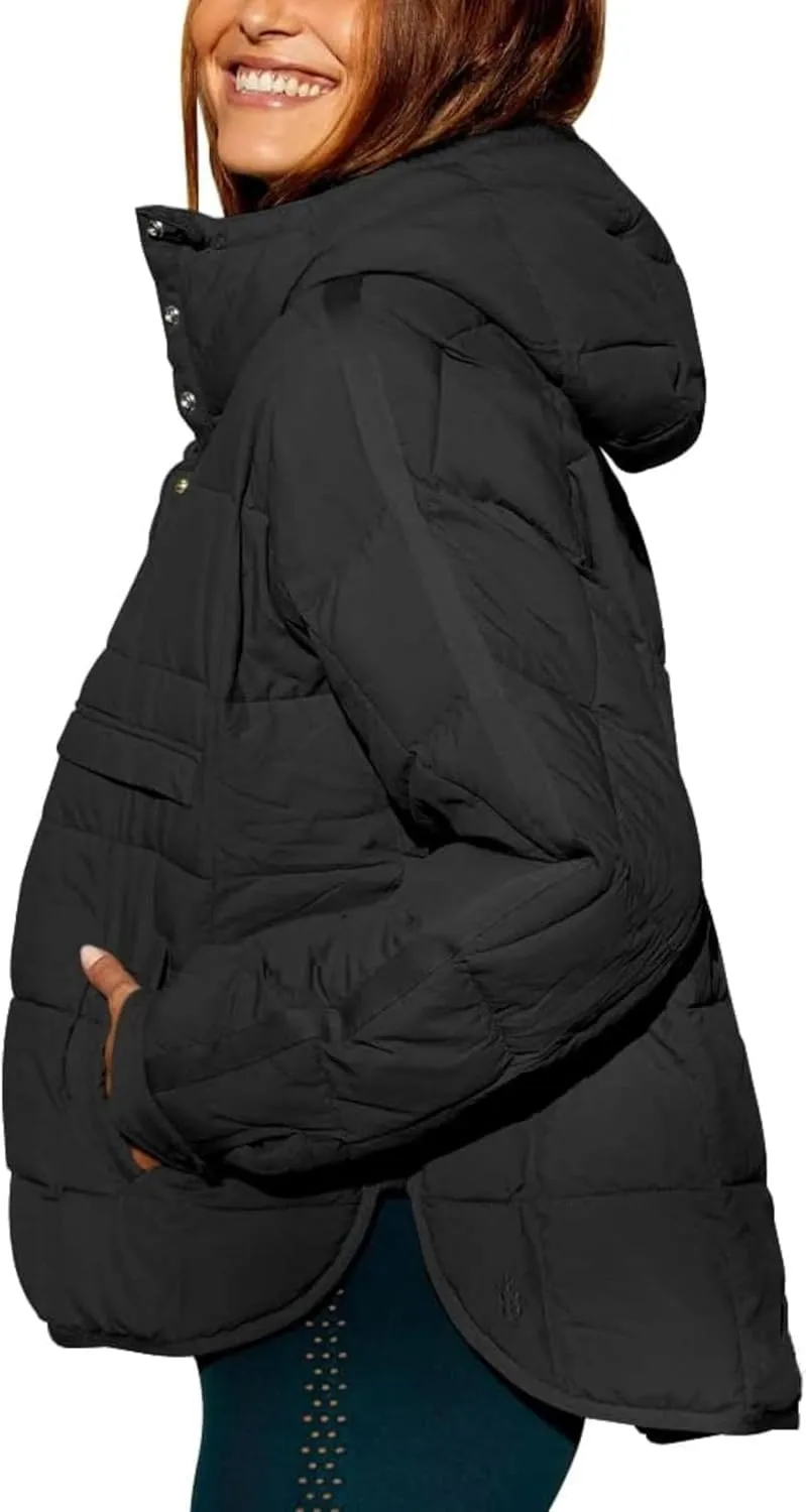 Women's Pullover Puffer Jacket Hooded Oversized Lightweight Quilted Jacket Winter Warm Padded Coat