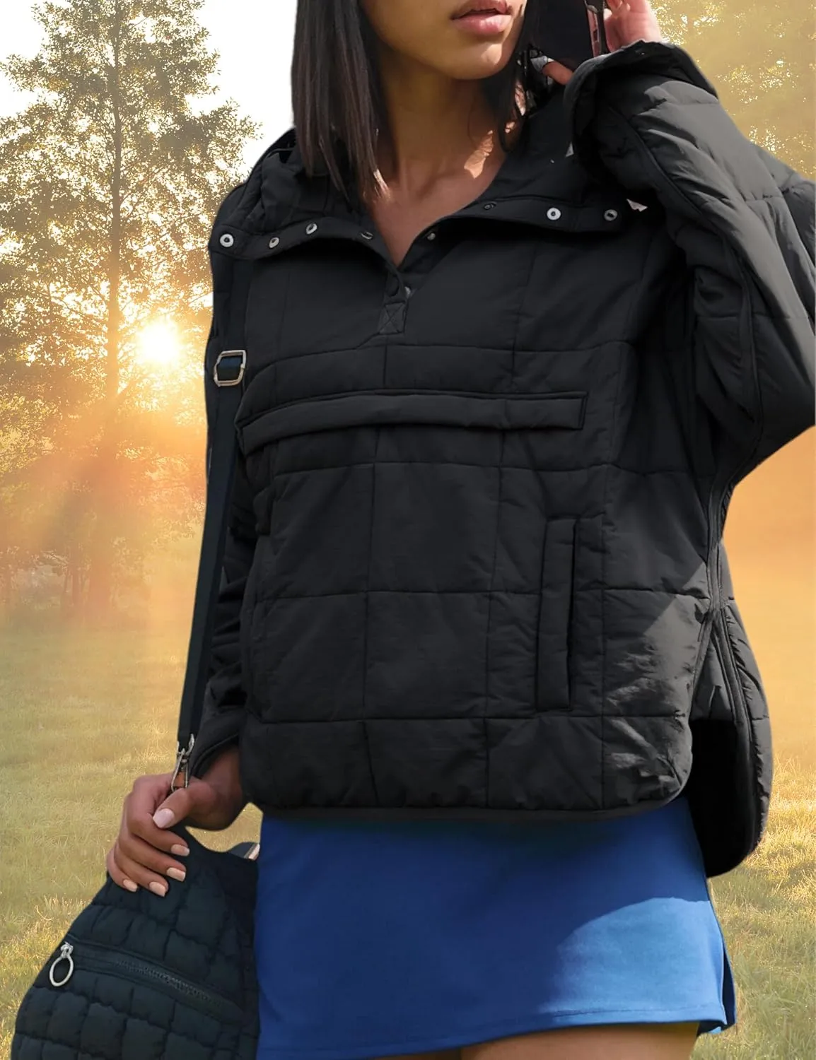 Women's Pullover Puffer Jacket Hooded Oversized Lightweight Quilted Jacket Winter Warm Padded Coat