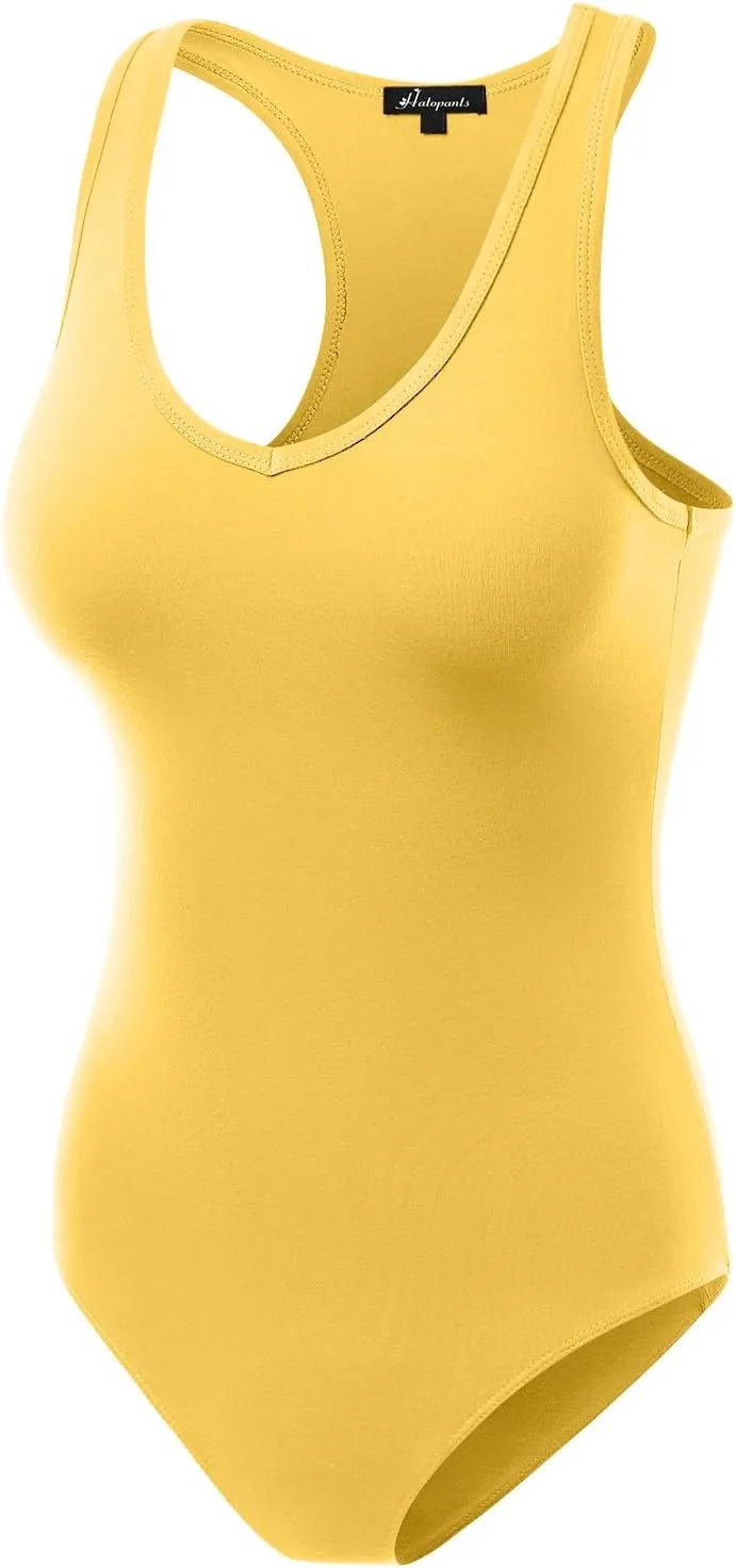 Women's Racerback Tank Top Bodysuits Sleeveless Sexy V-Neck Cotton Jumpsuits