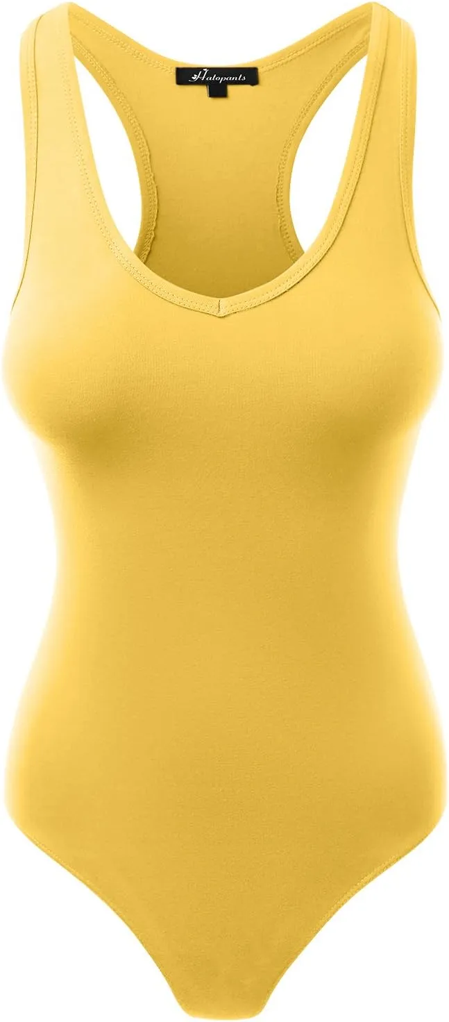 Women's Racerback Tank Top Bodysuits Sleeveless Sexy V-Neck Cotton Jumpsuits