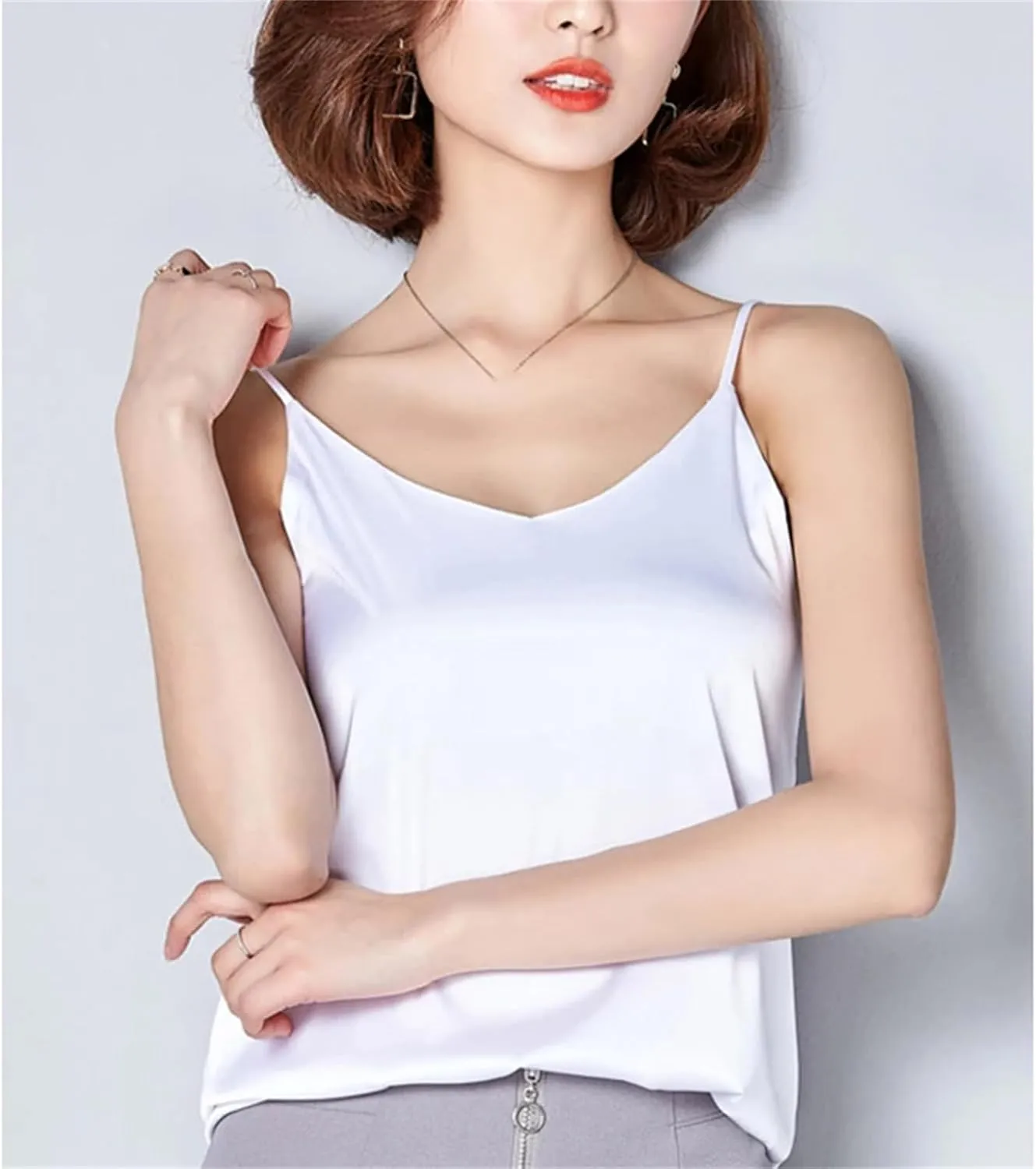Women's Satin Silk Camisole  Sexy Spaghetti Strap Tank Top Sleeveless Summer Blouse Vest
