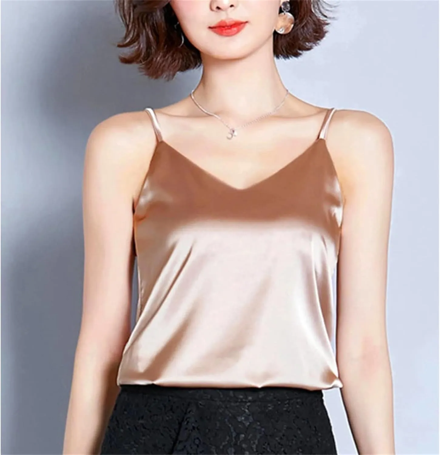 Women's Satin Silk Camisole  Sexy Spaghetti Strap Tank Top Sleeveless Summer Blouse Vest