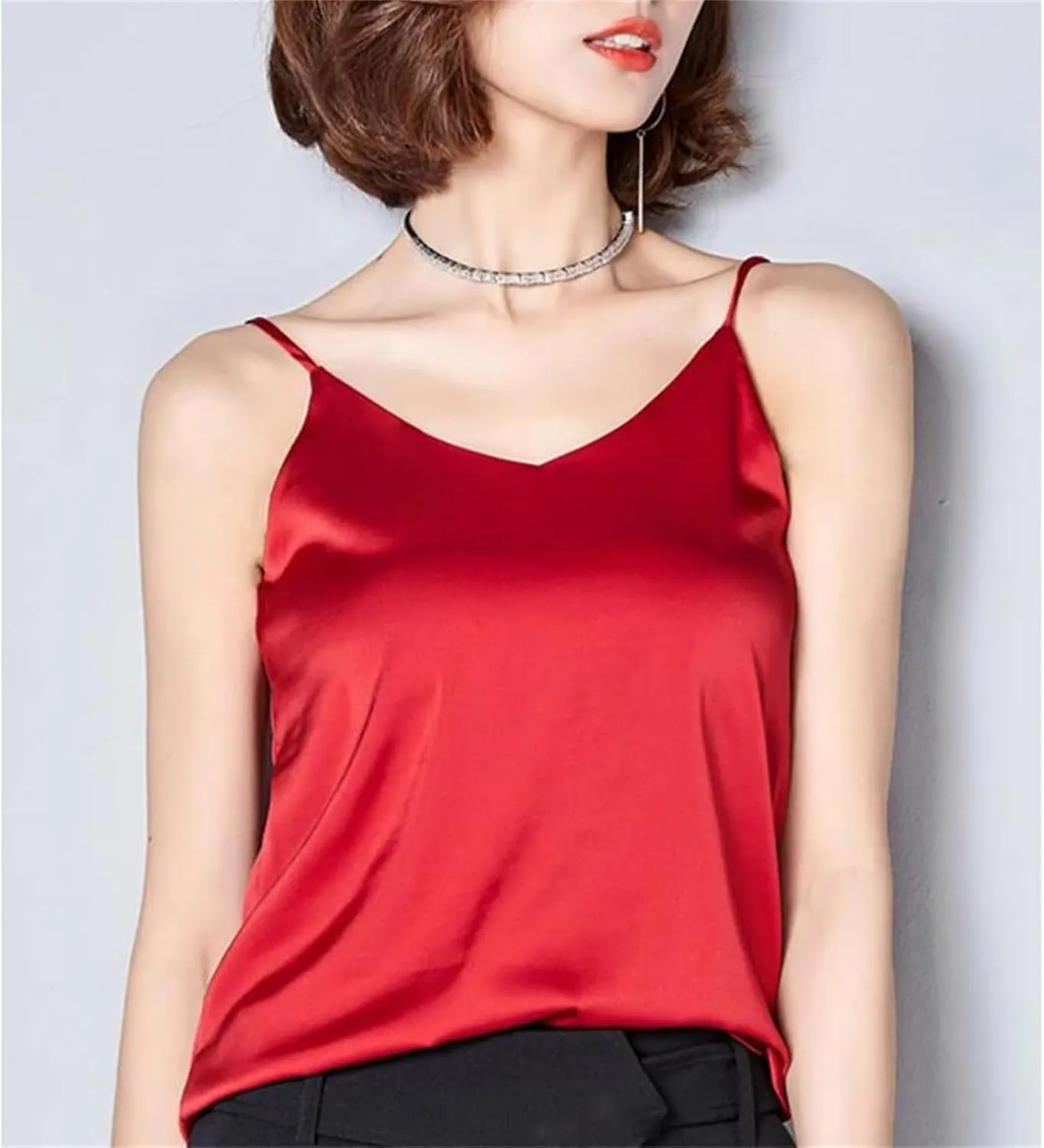 Women's Satin Silk Camisole  Sexy Spaghetti Strap Tank Top Sleeveless Summer Blouse Vest