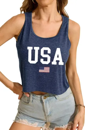 Women's Sexy Crop Tanks Cute USA Graphic Cropped Tank Tops for Teen Girls Casual Summer Sleeveless Tee Tops