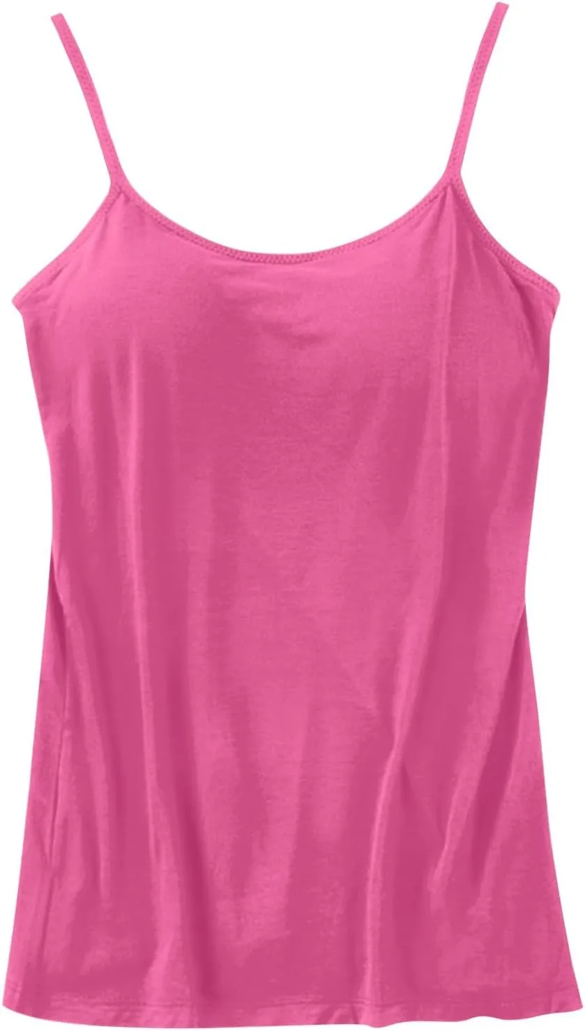 Women's Shelf Bra Camisole Tops Adjustable Spaghetti Strap Built in Bra Cami Tank Tops Relaxed Fit Cotton Undershirts