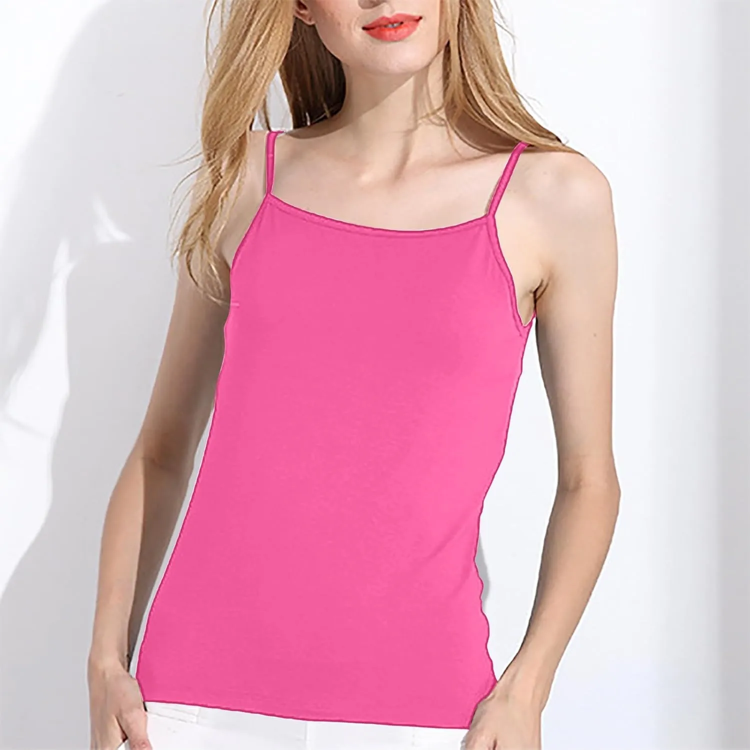 Women's Shelf Bra Camisole Tops Adjustable Spaghetti Strap Built in Bra Cami Tank Tops Relaxed Fit Cotton Undershirts