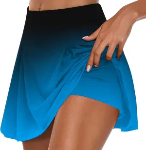 Women's Skirt Shorts Skort Gradient Casual Summer Athletic Workout Biker Shorts 2-in-1 Double Layer Tennis Skirt with Short