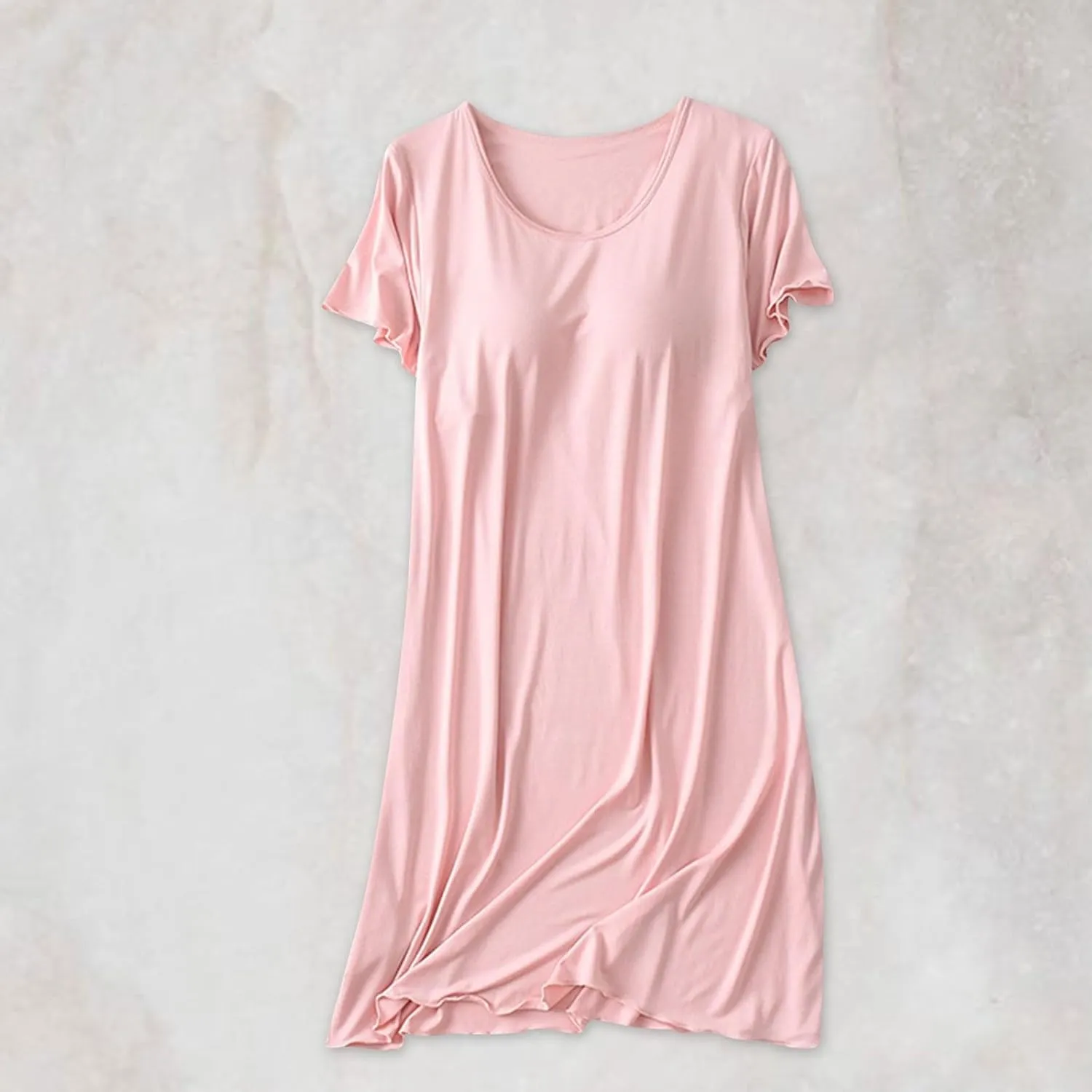 Womens Soft Nightgown Short Sleeve Nightshirt with Built in Bra Solid Sleepwear Comfy Loungewear Pajamas