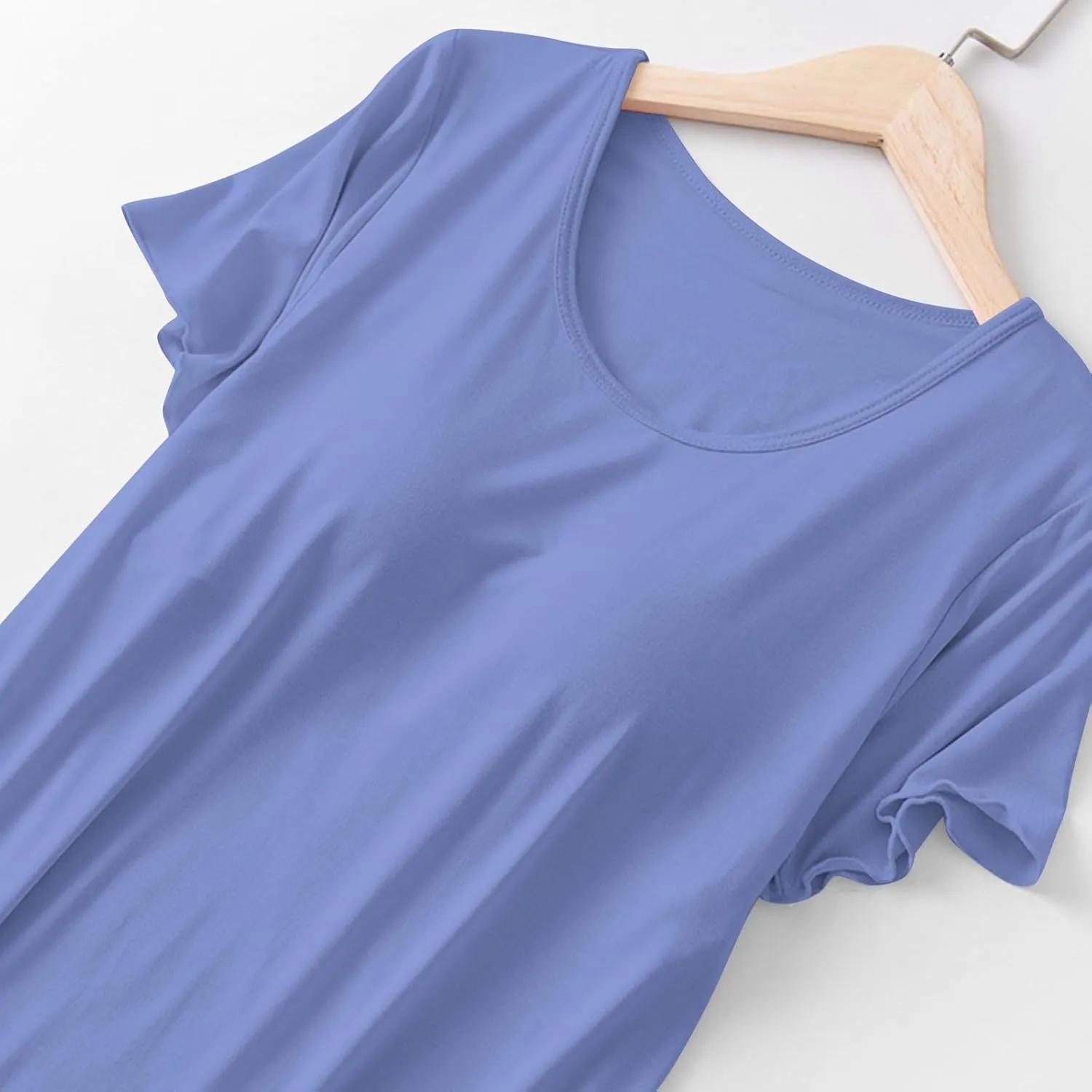 Womens Soft Nightgown Short Sleeve Nightshirt with Built in Bra Solid Sleepwear Comfy Loungewear Pajamas