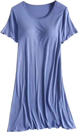 Womens Soft Nightgown Short Sleeve Nightshirt with Built in Bra Solid Sleepwear Comfy Loungewear Pajamas