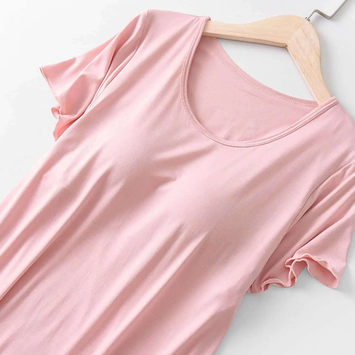 Womens Soft Nightgown Short Sleeve Nightshirt with Built in Bra Solid Sleepwear Comfy Loungewear Pajamas