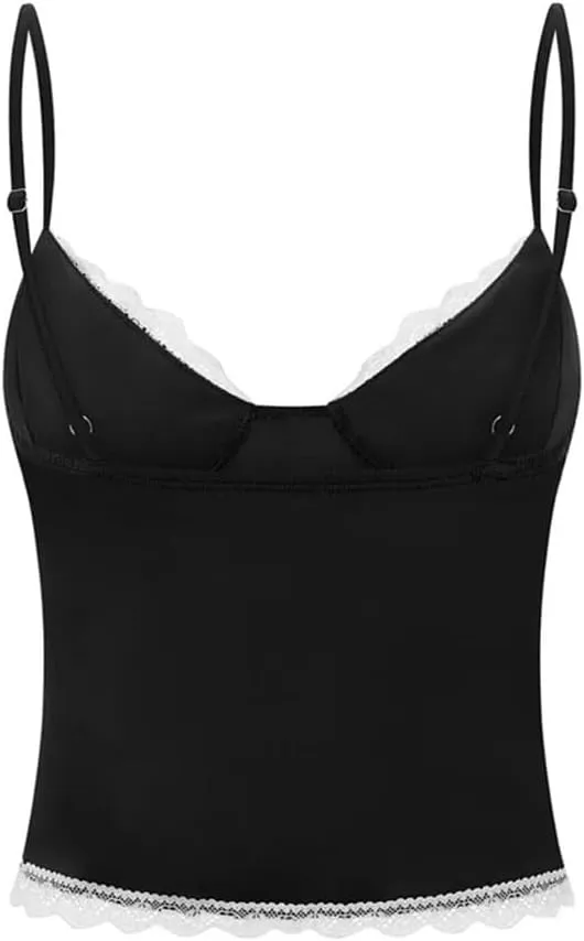 Women's Solid Color Casual V-Neck Lace Bow Stitching Slim Fit Camisole Top