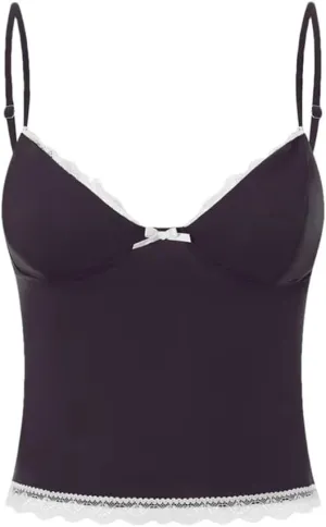 Women's Solid Color Casual V-Neck Lace Bow Stitching Slim Fit Camisole Top